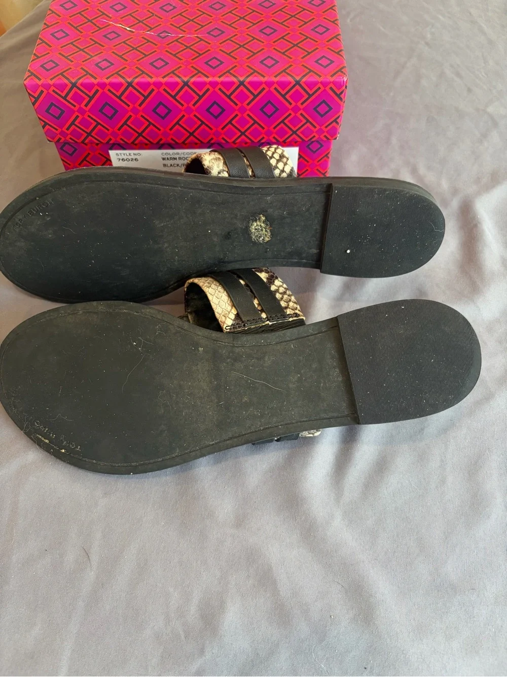 Tory Burch Black and White Snake-Print Thong Sandals 11
